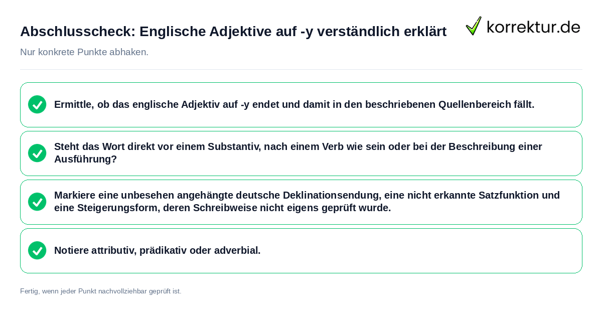 Konkreter Abschlusscheck zu Englische Adjektive auf -y verständlich erklärt