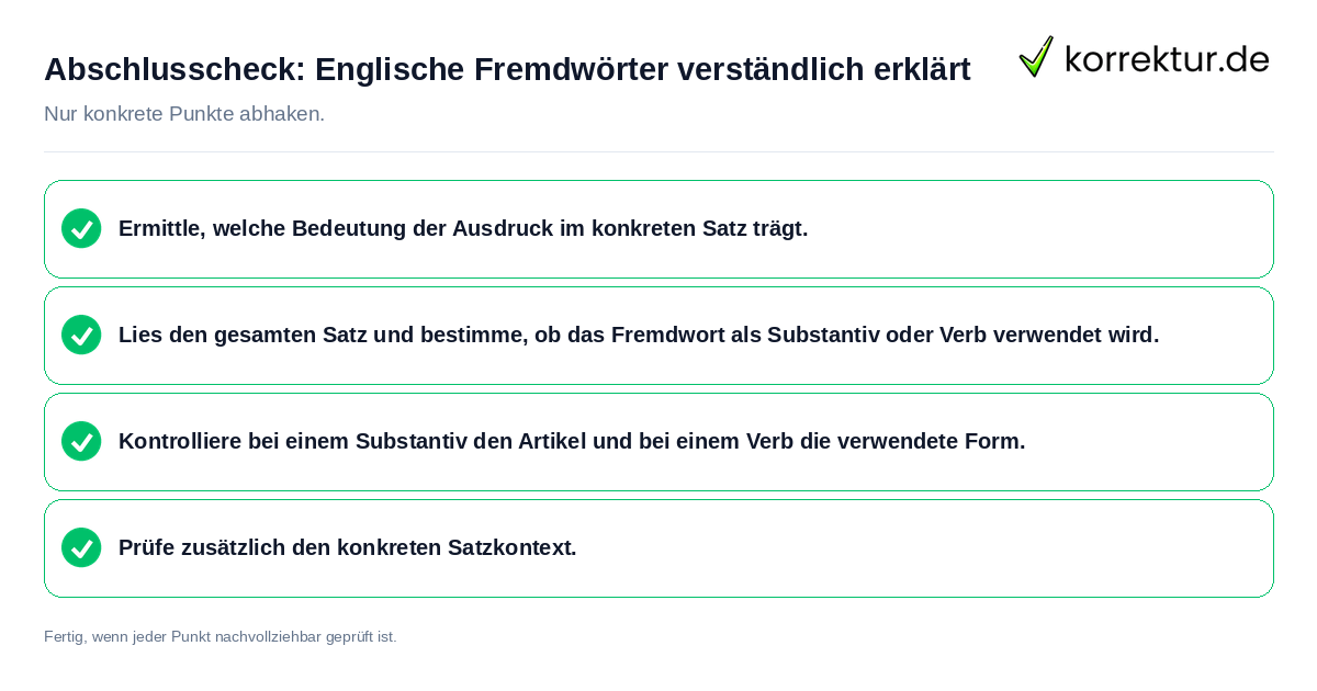 Abschlusscheck: Englische Fremdwörter verständlich erklärt Konkreter Abschlusscheck zu Englische Fremdwörter verständlich erklärt