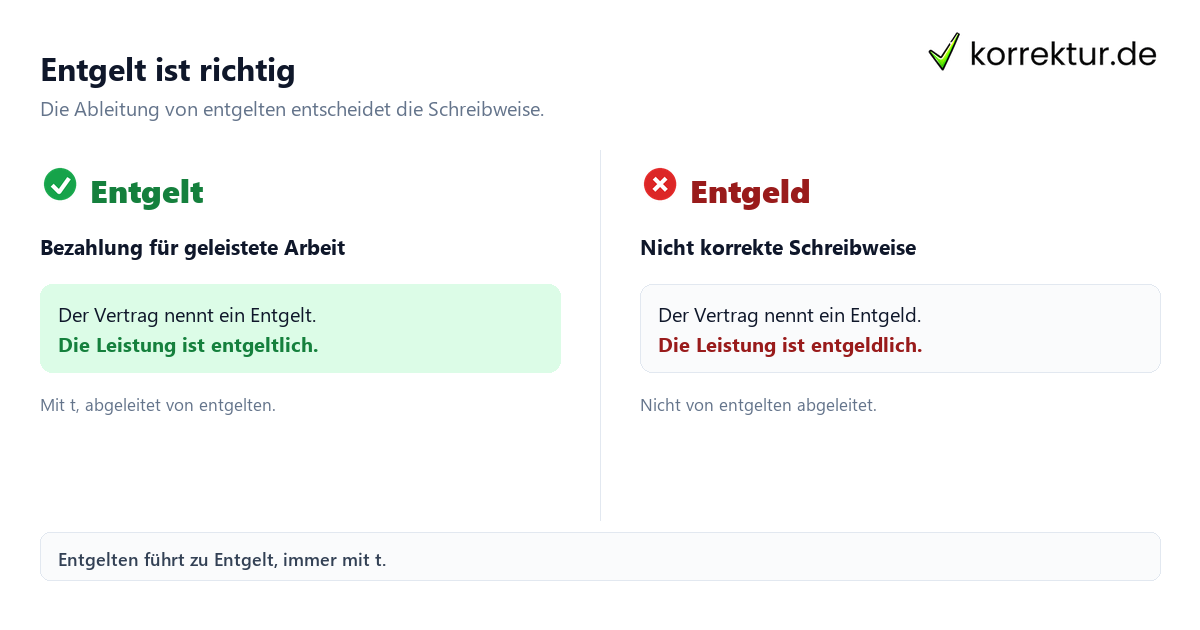 Entgelt oder Entgeld: Was ist richtig? Vergleich der Schreibweisen