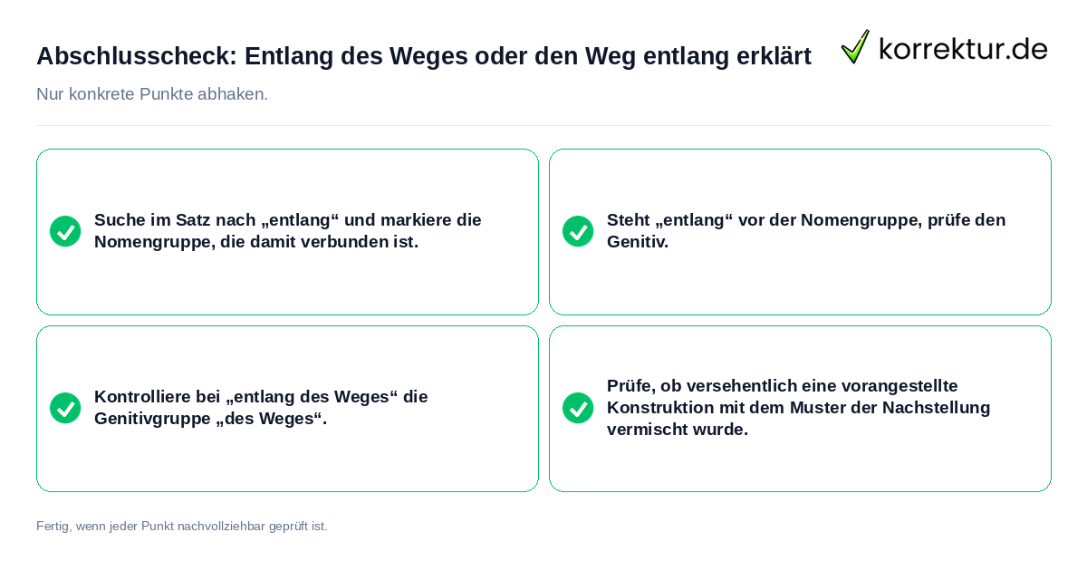 Konkreter Abschlusscheck zu Entlang des Weges oder den Weg entlang erklärt