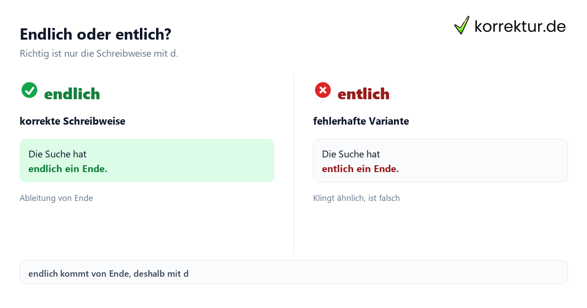 Endlich oder entlich? Endlich oder entlich: Welche Schreibweise stimmt? Vergleich