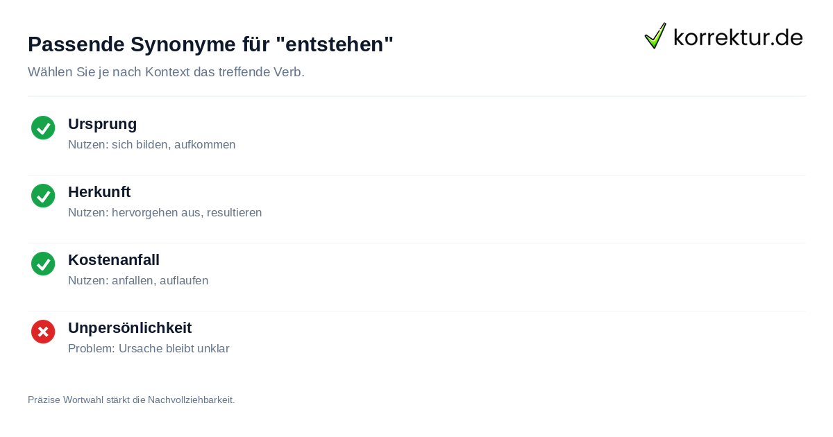 Passende Synonyme für "entstehen" Synonyme für entstehend mit Statusbewertung