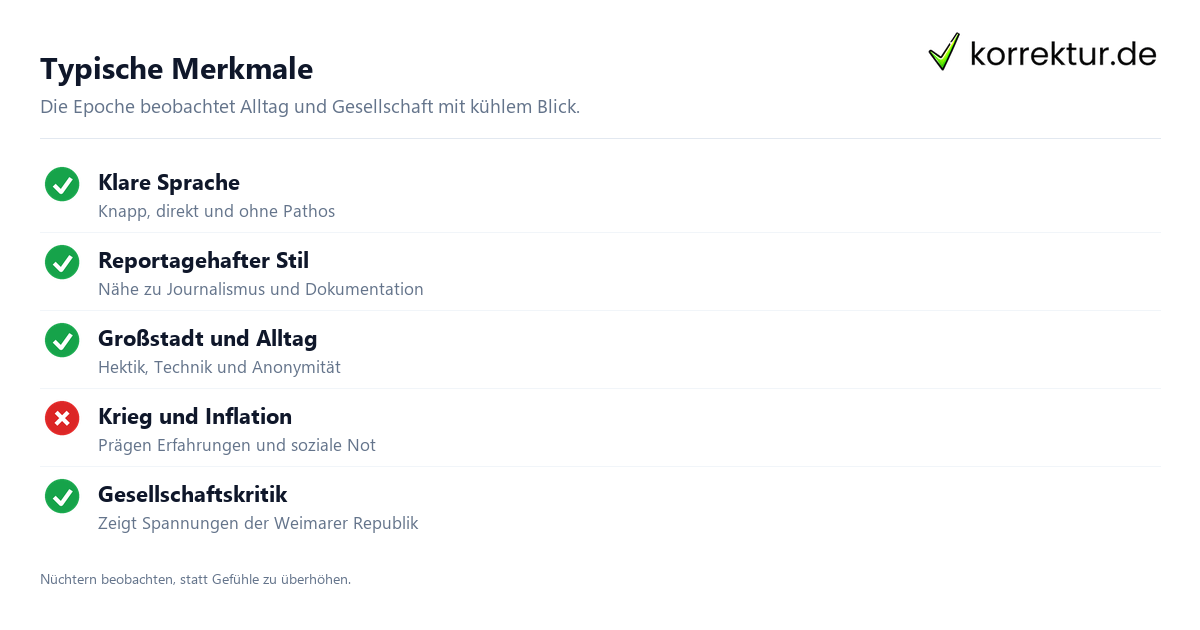 Typische Merkmale Neue Sachlichkeit: Merkmale und Vertreter, typische Stilmittel