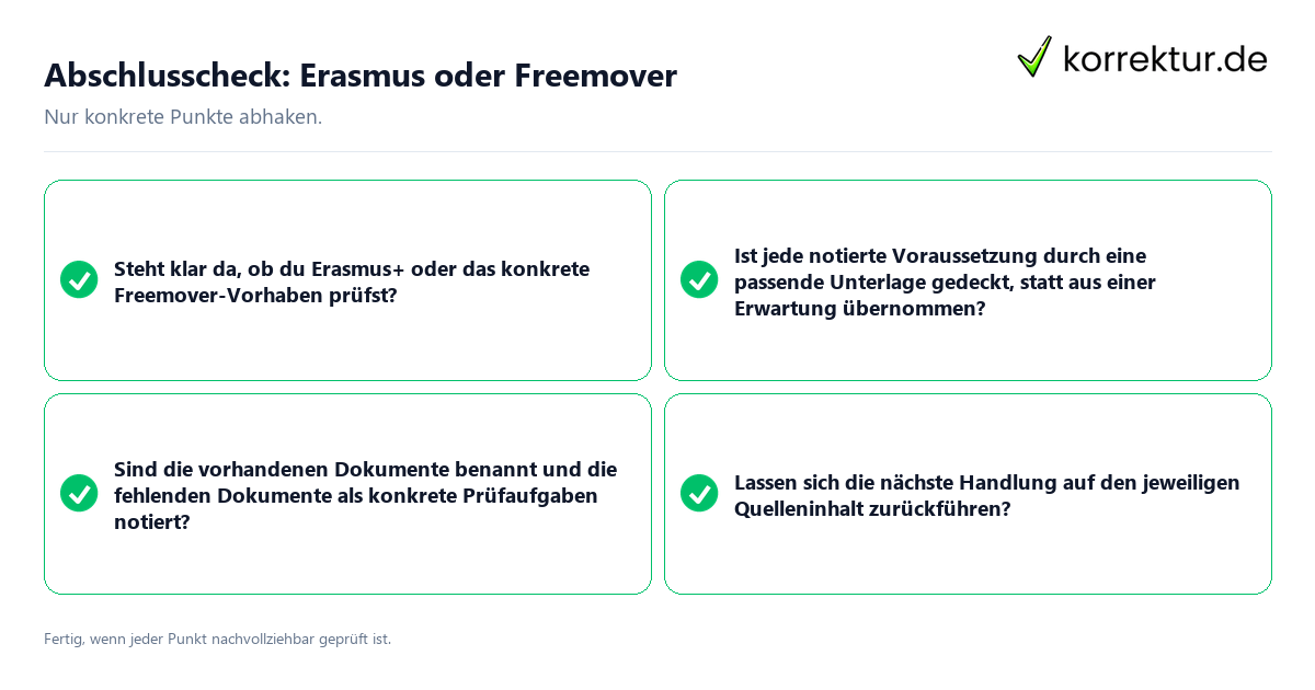 Konkreter Abschlusscheck zu Erasmus oder Freemover