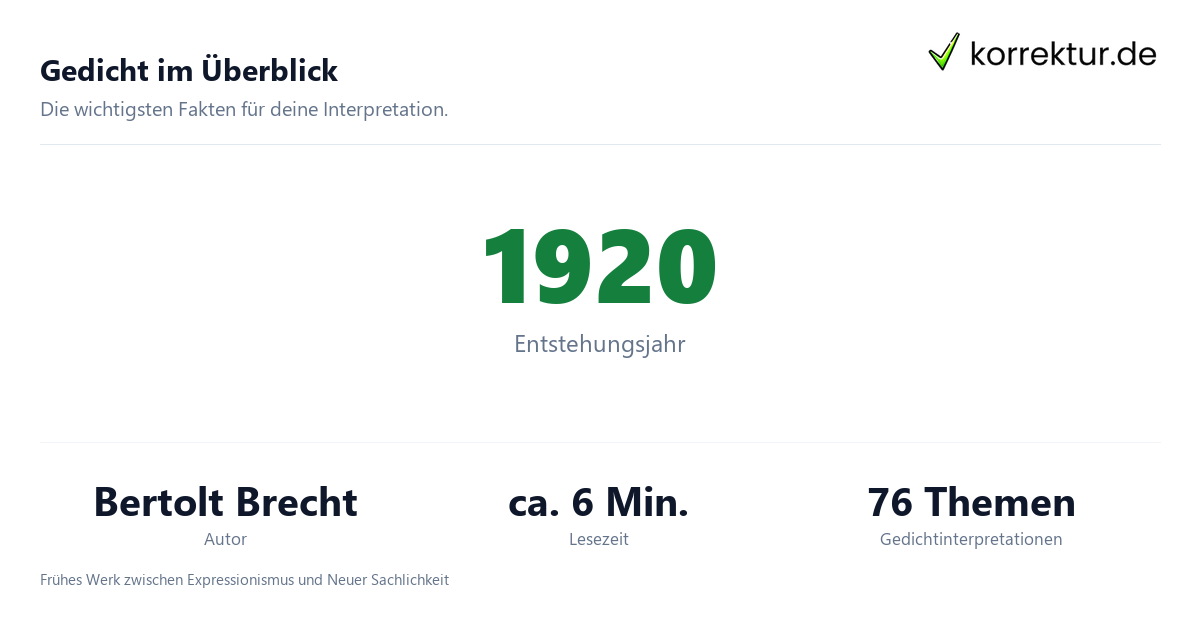 Gedicht im Überblick Erinnerung an die Marie A Interpretation, Daten zu Bertolt Brechts Gedicht