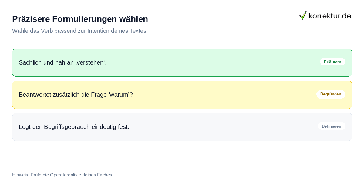 Präzisere Formulierungen wählen Synonyme für Erklären: erläutern, darlegen oder begründen