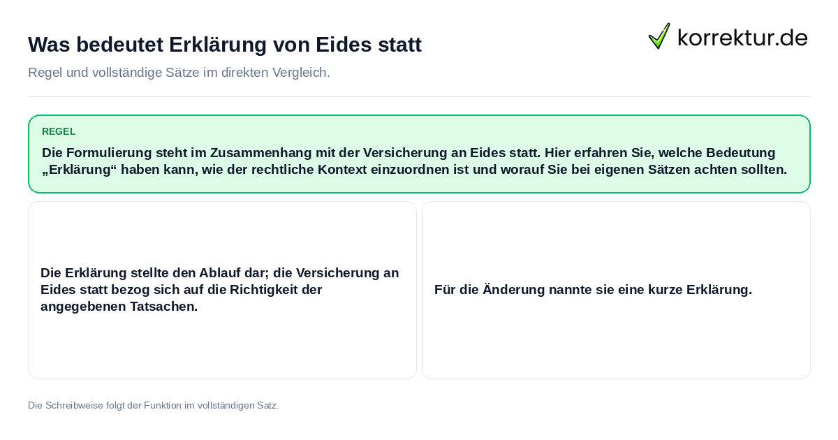 Was bedeutet Erklärung von Eides statt Konkrete Regel und vollständige Beispielsätze zu Was bedeutet Erklärung von Eides statt