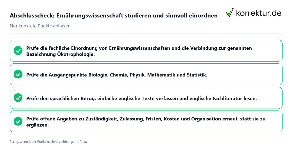 Abschlusscheck: Ernährungswissenschaft studieren und sinnvoll einordnen Konkreter Abschlusscheck zu Ernährungswissenschaft studieren und sinnvoll einordnen