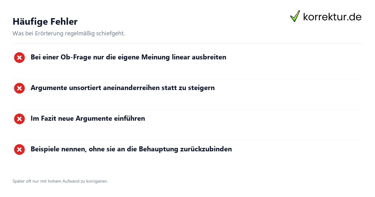 Häufige Fehler Dialektische und lineare Erörterung im Aufbau: häufige Fehler