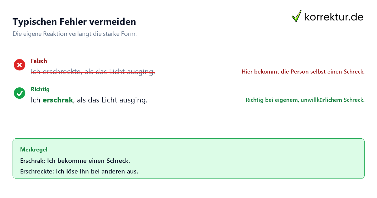 Typischen Fehler vermeiden Erschrak oder erschreckte richtig verwenden, Satzkorrektur