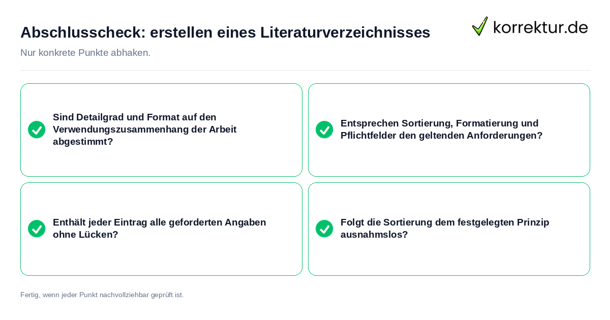 Konkreter Abschlusscheck zu erstellen eines Literaturverzeichnisses