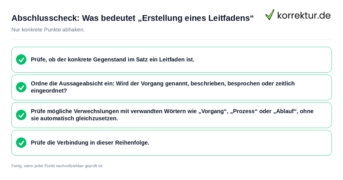 Konkreter Abschlusscheck zu Was bedeutet „Erstellung eines Leitfadens“