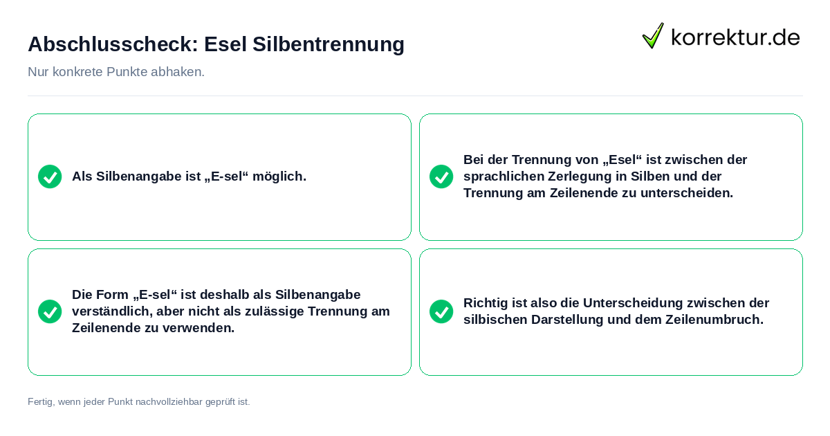 Konkreter Abschlusscheck zu Esel Silbentrennung