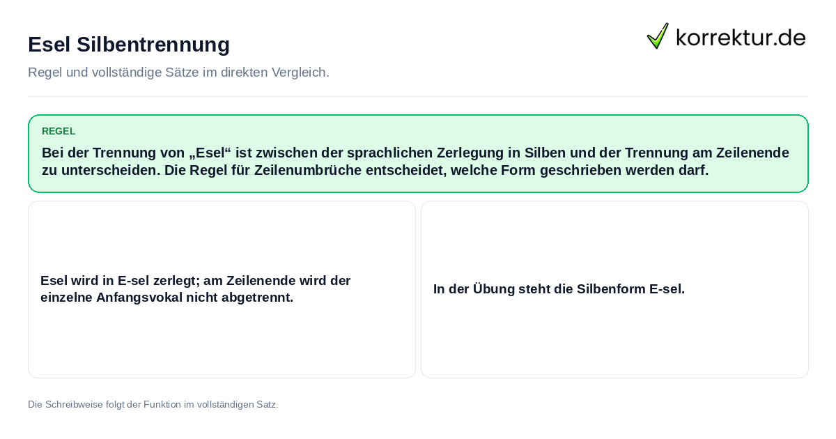 Konkrete Regel und vollständige Beispielsätze zu Esel Silbentrennung