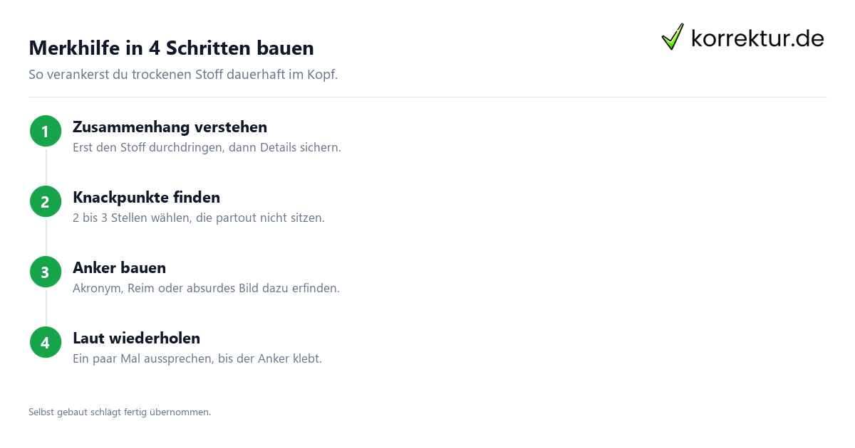 Merkhilfe in 4 Schritten bauen Eselsbrücken selbst bauen in 4 Schritten