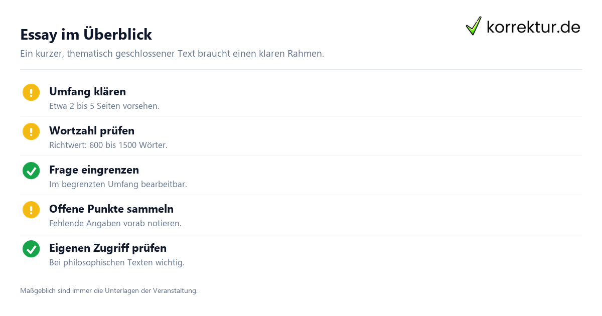 Essay Beispiel: Vom Thema zum eigenen Text, Umfang und Vorbereitung