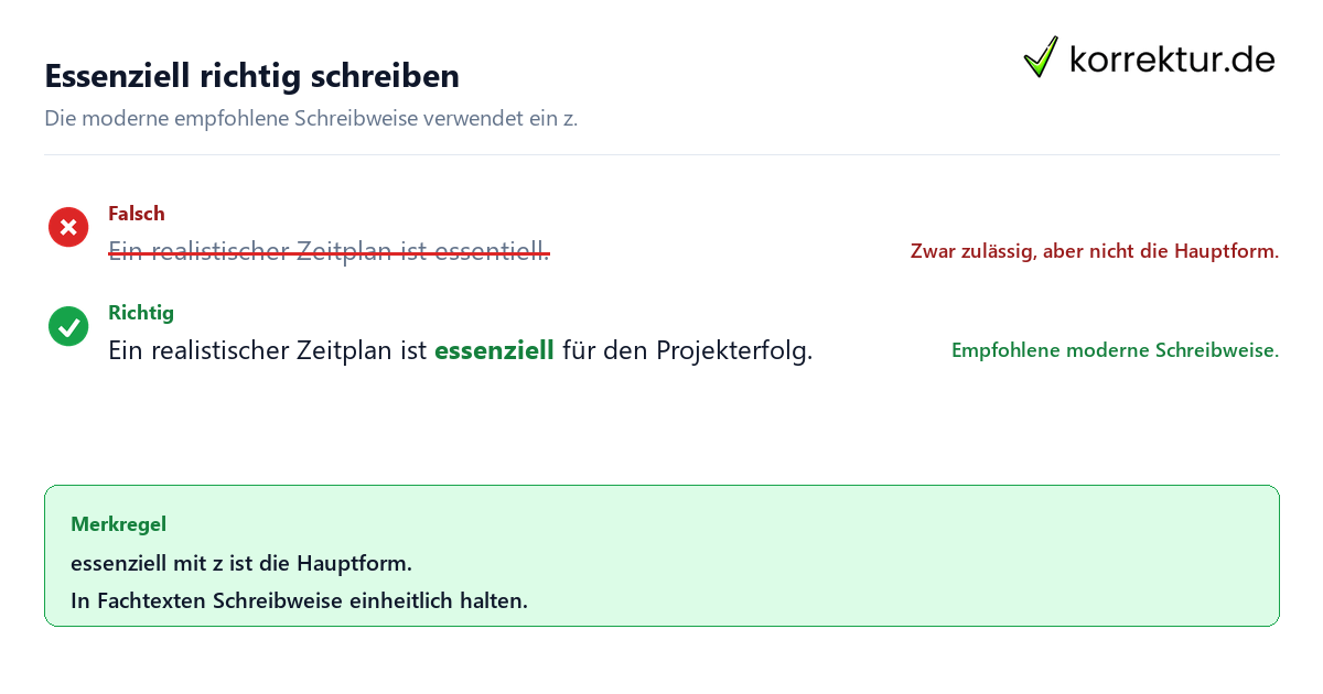 Essenziell richtig schreiben essenziell Bedeutung: korrekte Schreibweise essenziell