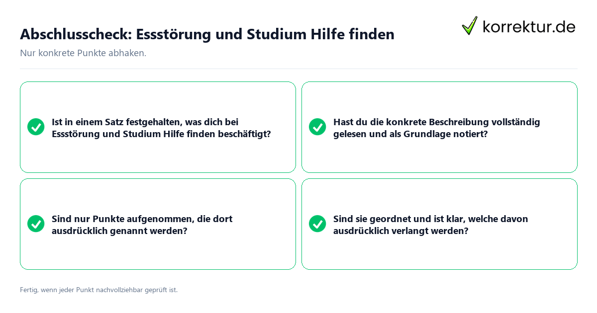 Konkreter Abschlusscheck zu Essstörung und Studium Hilfe finden