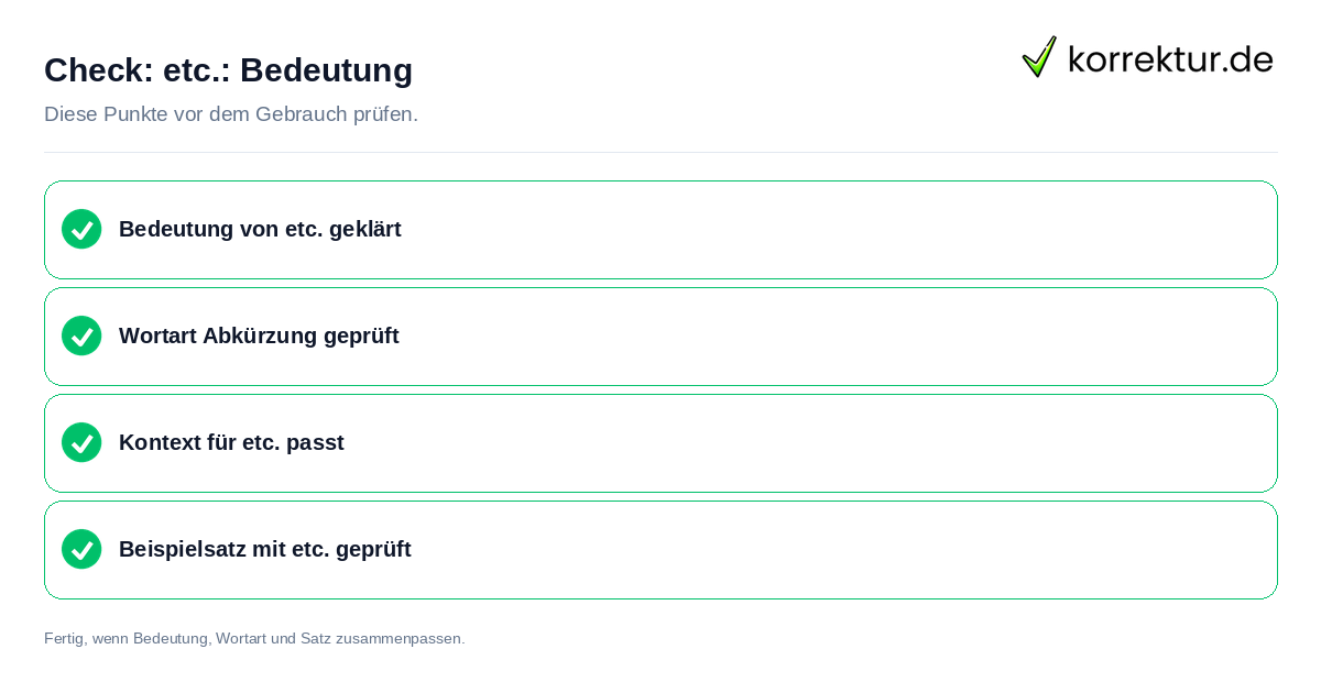 etc.: Bedeutung: Prüfliste mit vier Punkten