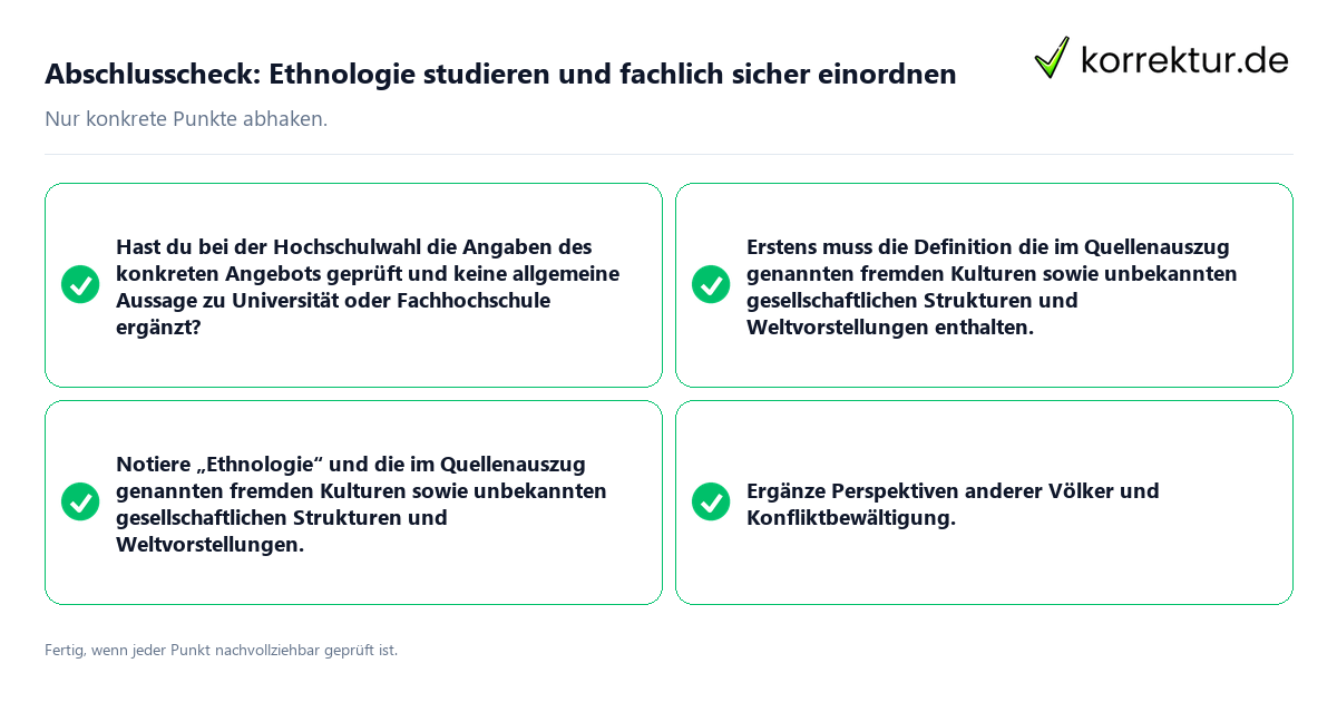 Konkreter Abschlusscheck zu Ethnologie studieren und fachlich sicher einordnen