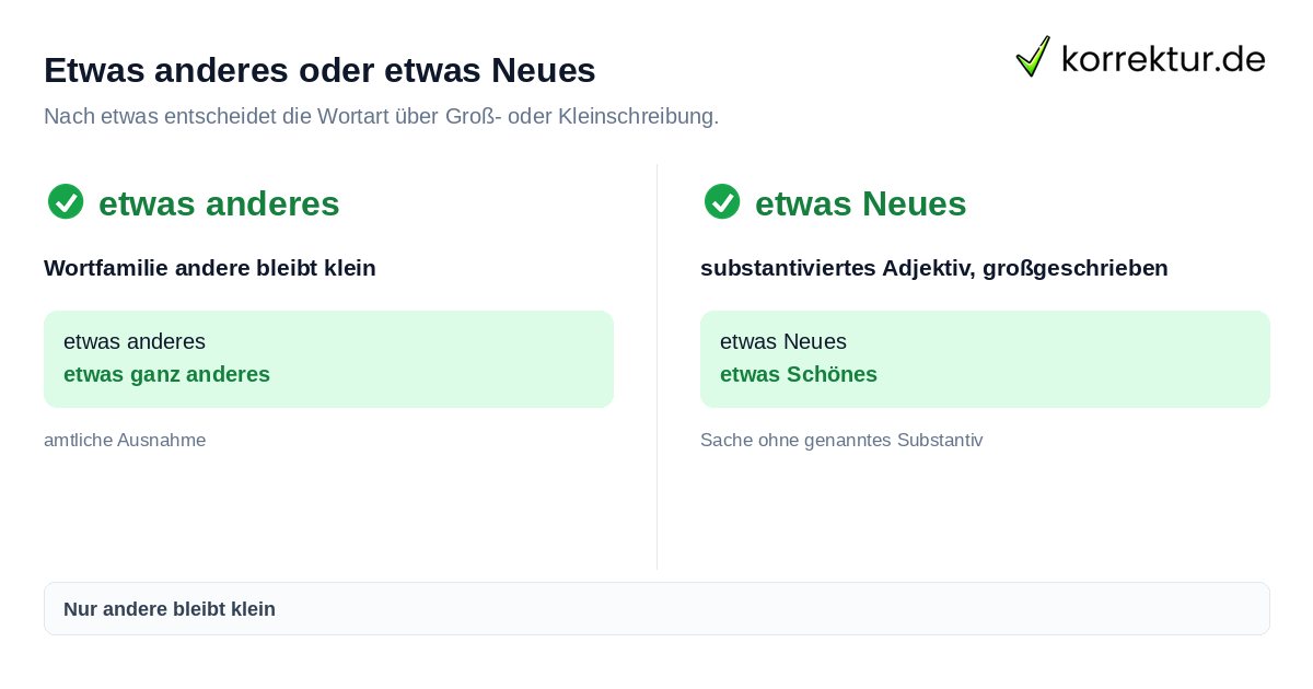Etwas anderes oder etwas Neues Etwas anderes klein oder groß schreiben Beispiel im Vergleich