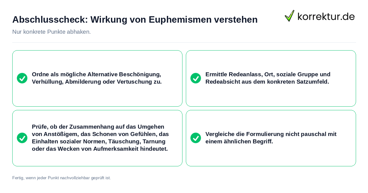 Konkreter Abschlusscheck zu Wirkung von Euphemismen verstehen