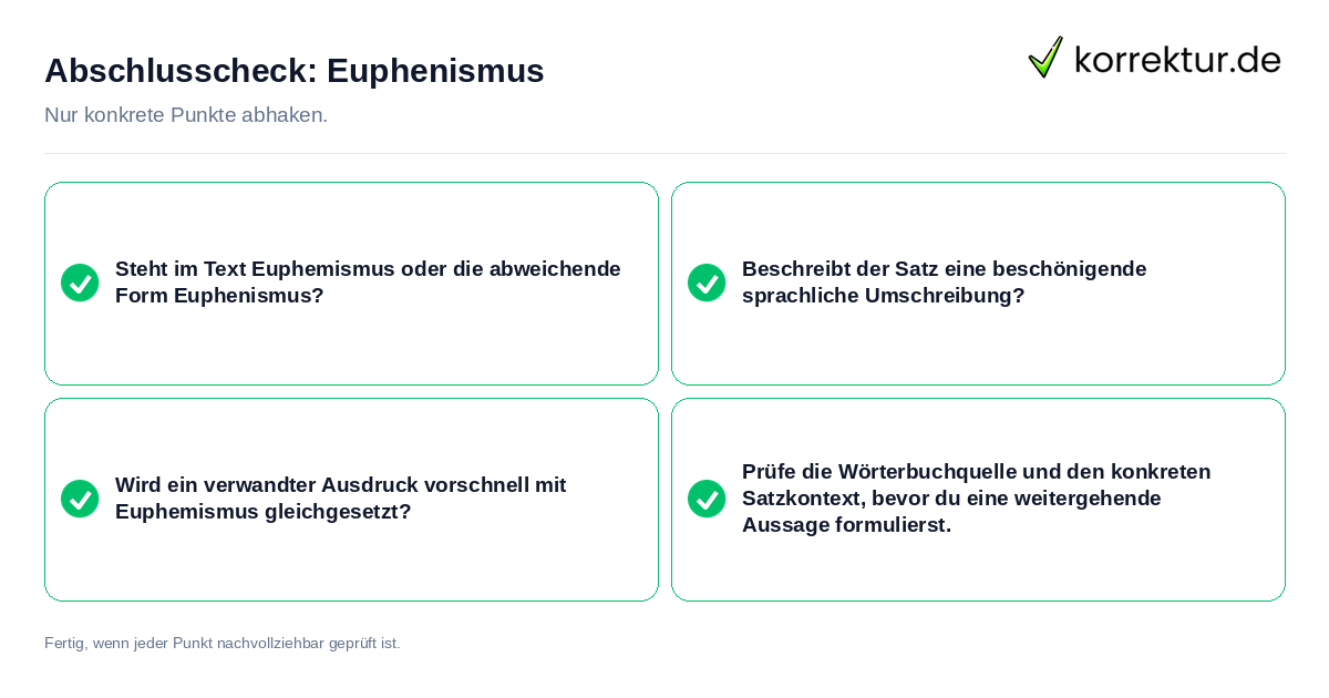 Konkreter Abschlusscheck zu Euphenismus