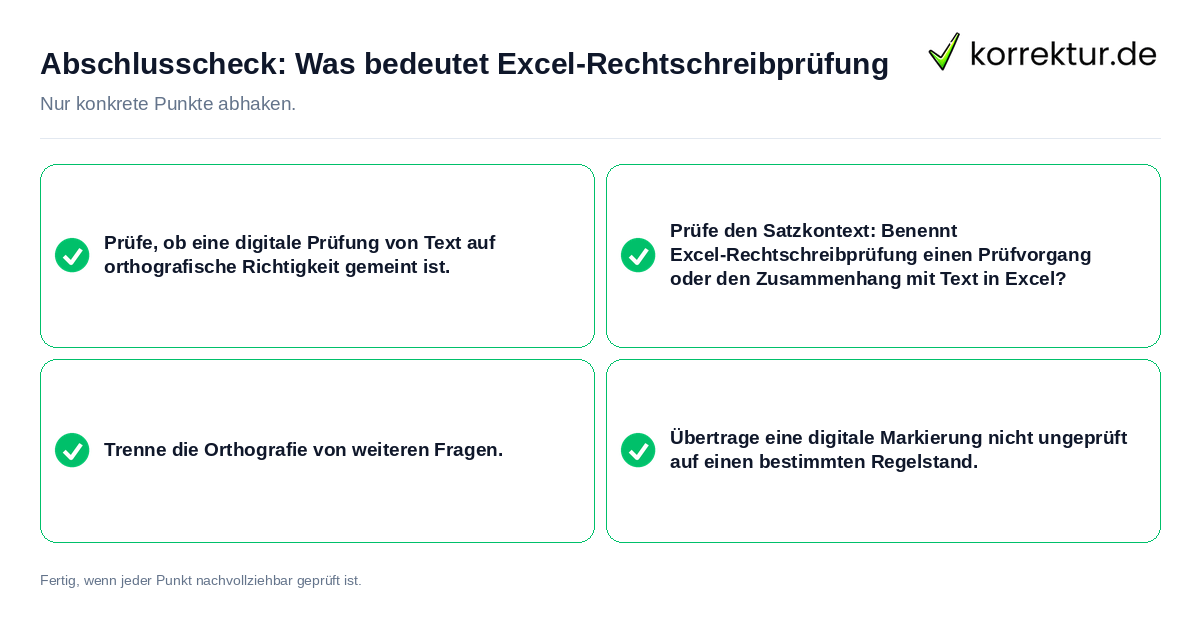 Abschlusscheck: Was bedeutet Excel-Rechtschreibprüfung Konkreter Abschlusscheck zu Was bedeutet Excel-Rechtschreibprüfung