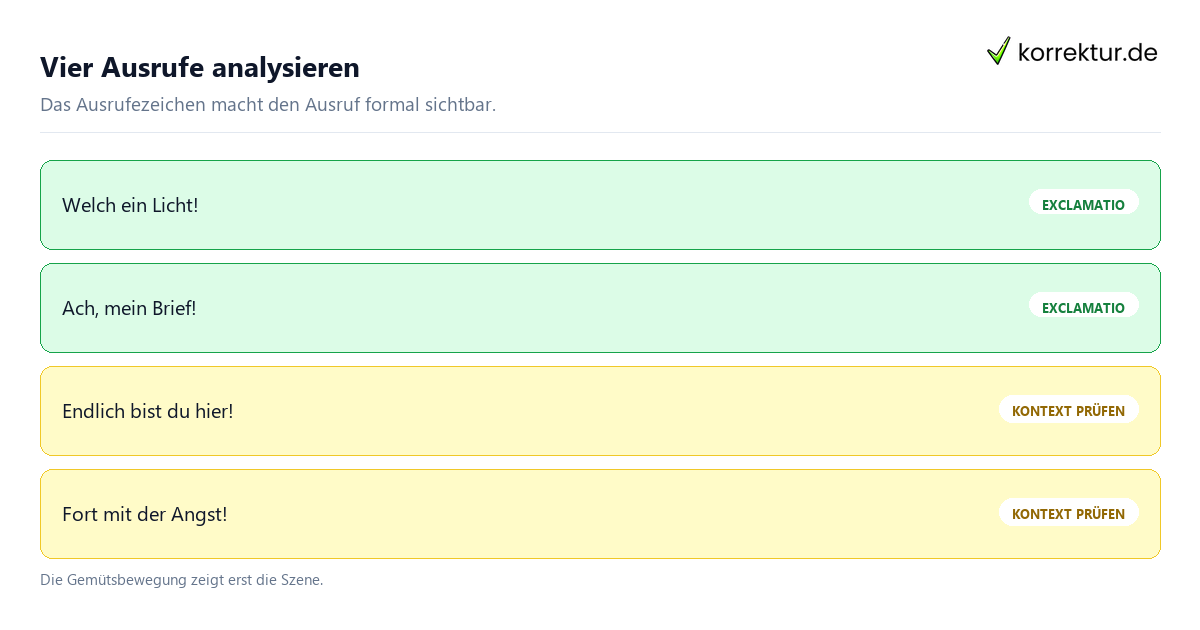 Vier Ausrufe analysieren Exclamatio einfach erklärt: Ausruf und Satzfunktion anhand von Beispielen