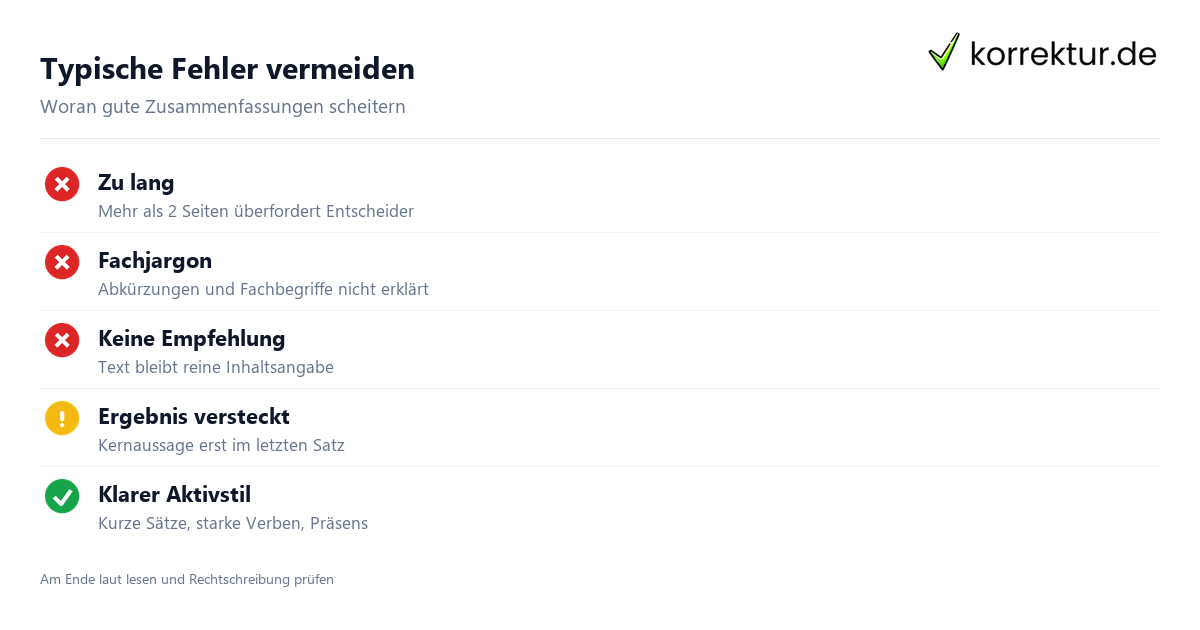 Typische Fehler vermeiden Executive Summary Qualitätscheck vor der Abgabe