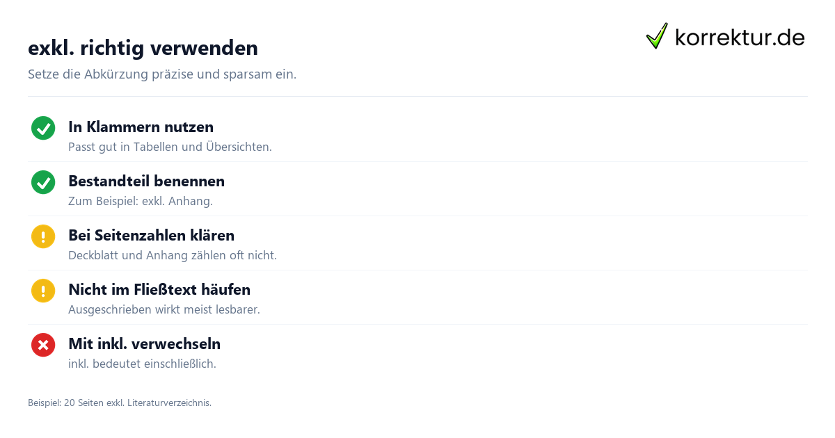 exkl Bedeutung: Schritte