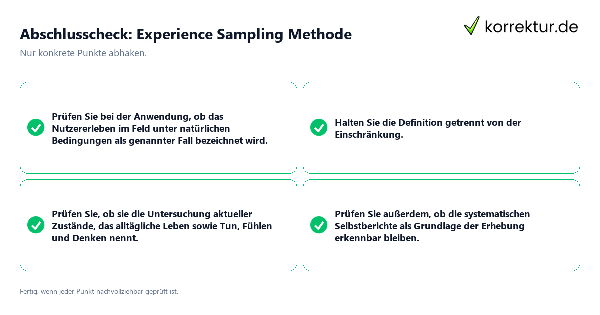 Konkreter Abschlusscheck zu Experience Sampling Methode