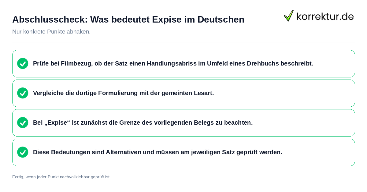 Konkreter Abschlusscheck zu Was bedeutet Expise im Deutschen