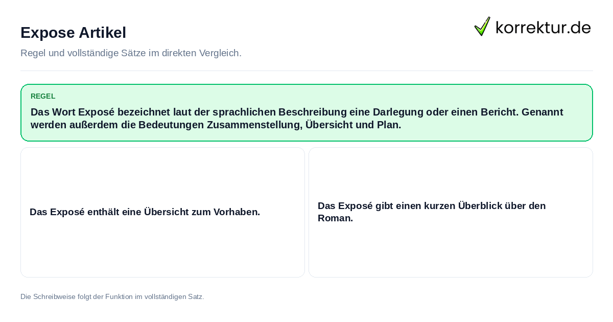 Konkrete Regel und vollständige Beispielsätze zu Expose Artikel