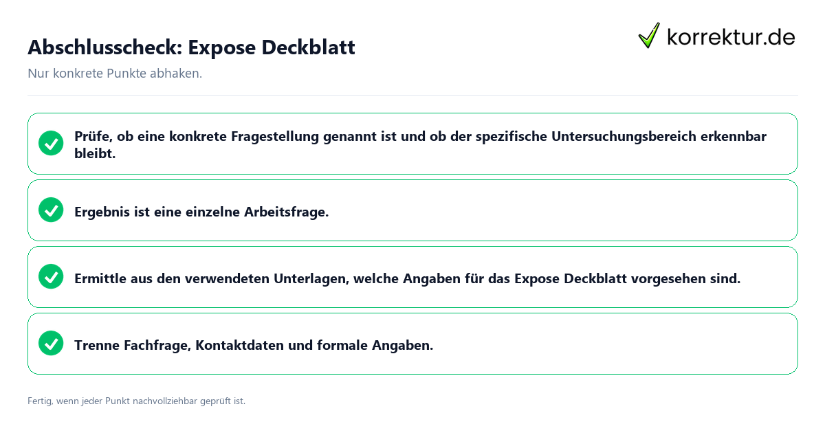 Konkreter Abschlusscheck zu Expose Deckblatt