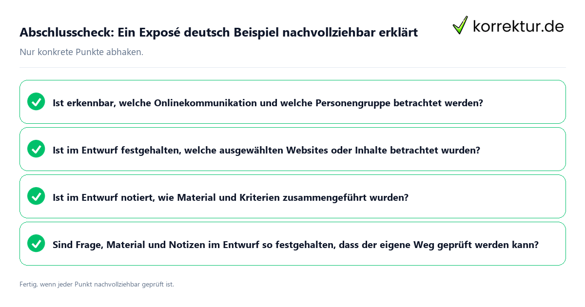Konkreter Abschlusscheck zu Ein Exposé deutsch Beispiel nachvollziehbar erklärt