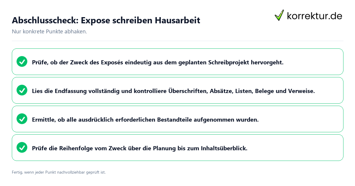 Abschlusscheck: Expose schreiben Hausarbeit Konkreter Abschlusscheck zu Expose schreiben Hausarbeit