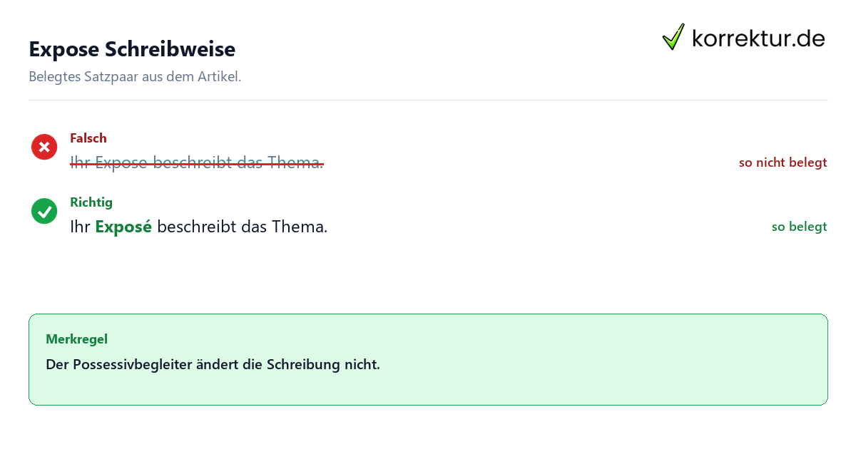 Expose Schreibweise Falsches und richtiges Satzbeispiel zu Expose Schreibweise