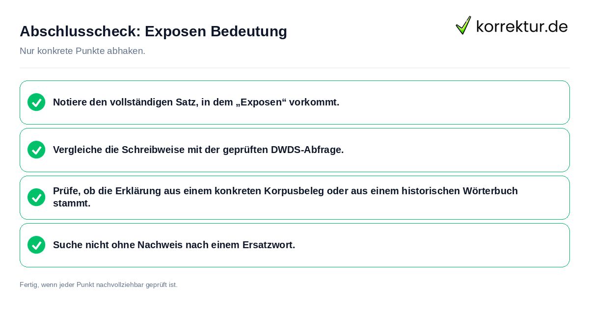 Konkreter Abschlusscheck zu Exposen Bedeutung