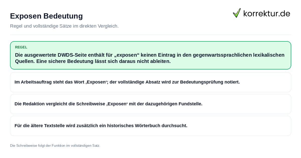 Konkrete Regel und vollständige Beispielsätze zu Exposen Bedeutung