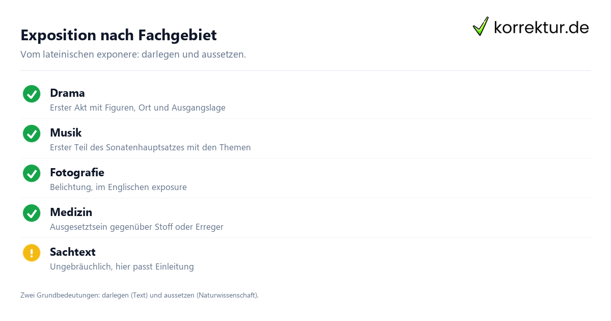 Exposition Bedeutung: Bedeutungen nach Fachgebiet im Überblick