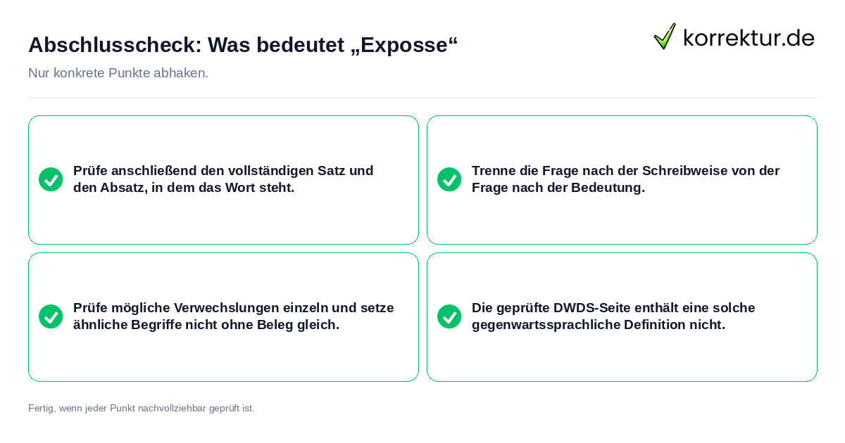 Konkreter Abschlusscheck zu Was bedeutet „Exposse“