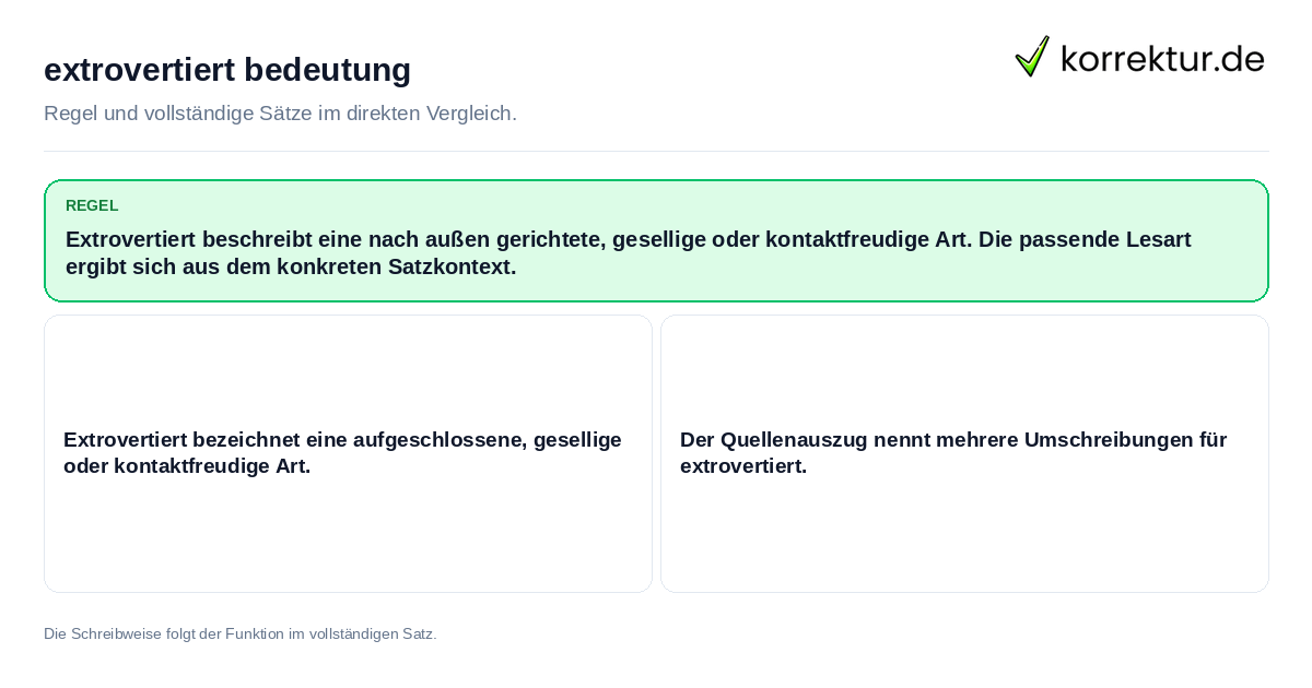 Konkrete Regel und vollständige Beispielsätze zu extrovertiert bedeutung