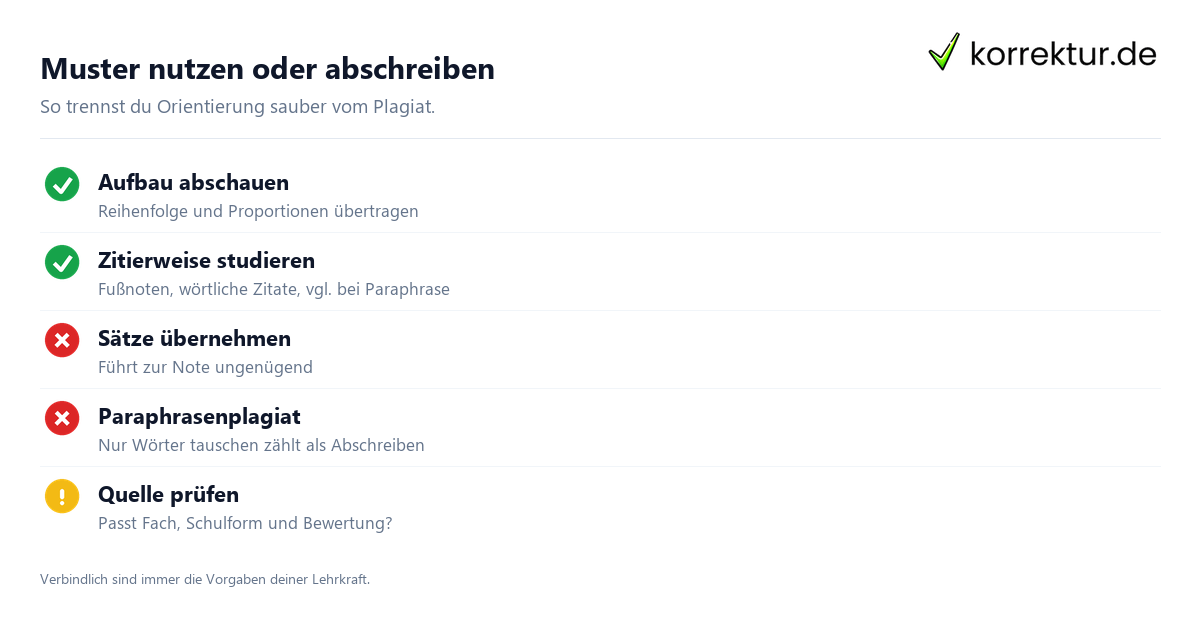 Muster nutzen oder abschreiben Facharbeit Beispiel richtig nutzen ohne Plagiat