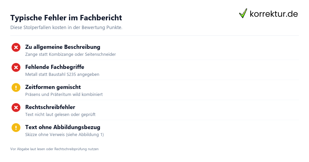 Typische Fehler im Fachbericht Fachbericht typische Fehler Checkliste vermeiden