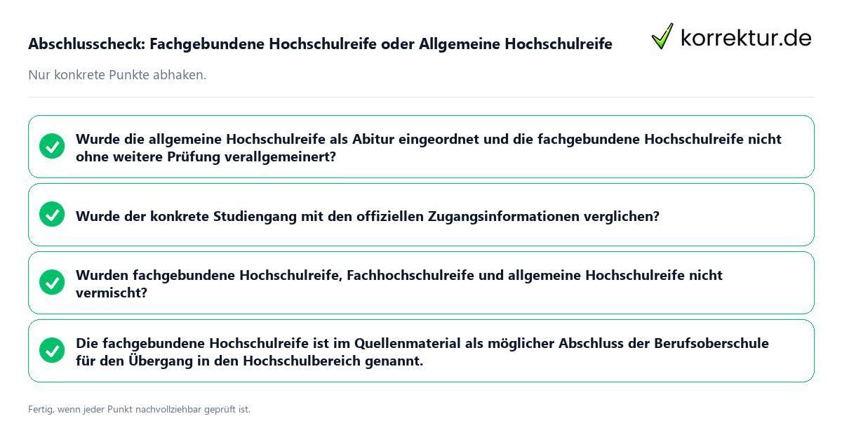 Abschlusscheck: Fachgebundene Hochschulreife oder Allgemeine Hochschulreife Konkreter Abschlusscheck zu Fachgebundene Hochschulreife oder Allgemeine Hochschulreife