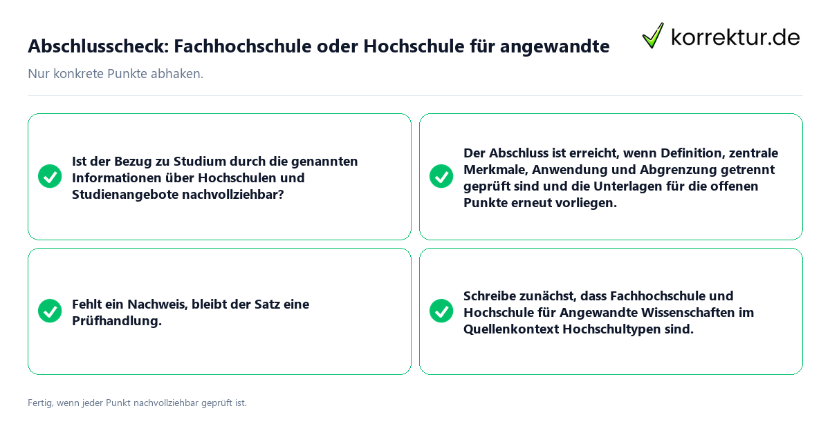 Abschlusscheck: Fachhochschule oder Hochschule für angewandte Konkreter Abschlusscheck zu Fachhochschule oder Hochschule für angewandte