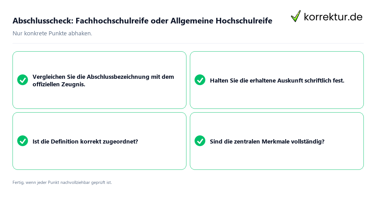 Konkreter Abschlusscheck zu Fachhochschulreife oder Allgemeine Hochschulreife