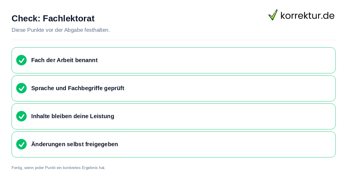 Fachlektorat: Prüfliste mit vier Punkten