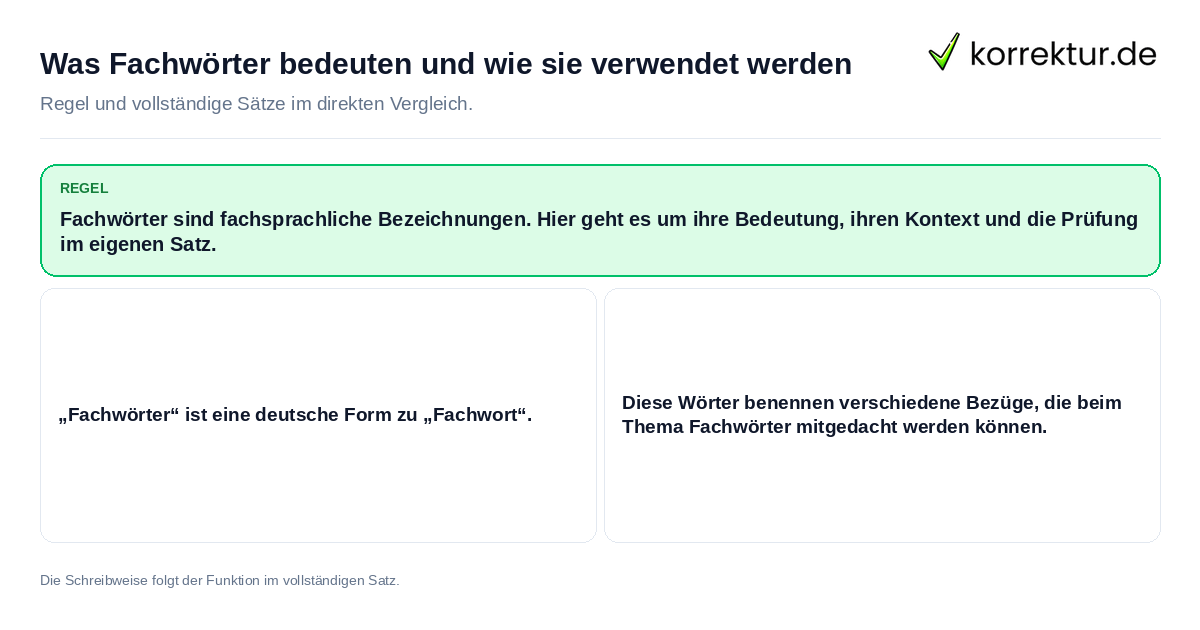 Konkrete Regel und vollständige Beispielsätze zu Was Fachwörter bedeuten und wie sie verwendet